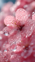 Water droplets from peach blossoms, giving the skin a natural luster
