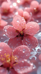 Water droplets from peach blossoms, giving the skin a natural luster