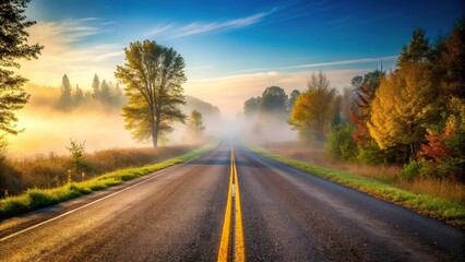 Fototapeta premium Extreme close-up view of morning fog over northern Michigan country road