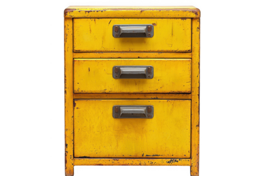 Yellow Filing Cabinet Furniture, 3 drawers isolated on transparent background, png file, no background png file