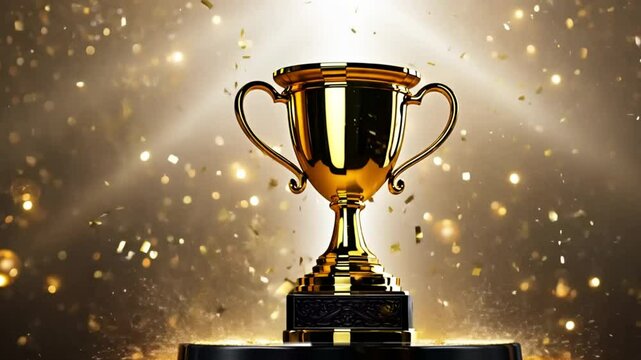 gold trophy cup with confetti. generative ai 