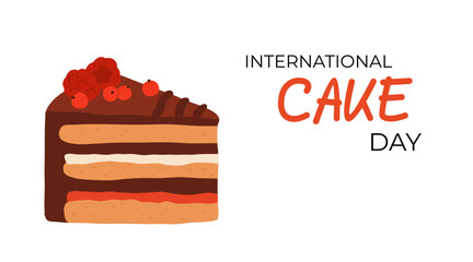 Cake slice piece isolated on white background. Vector postcards. International cake day.