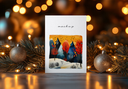 Realistic New Year & Christmas Greeting Card Mockup &ndash; AI-Generated Design for Holiday, Festive Seasons, and Customizable Messages
