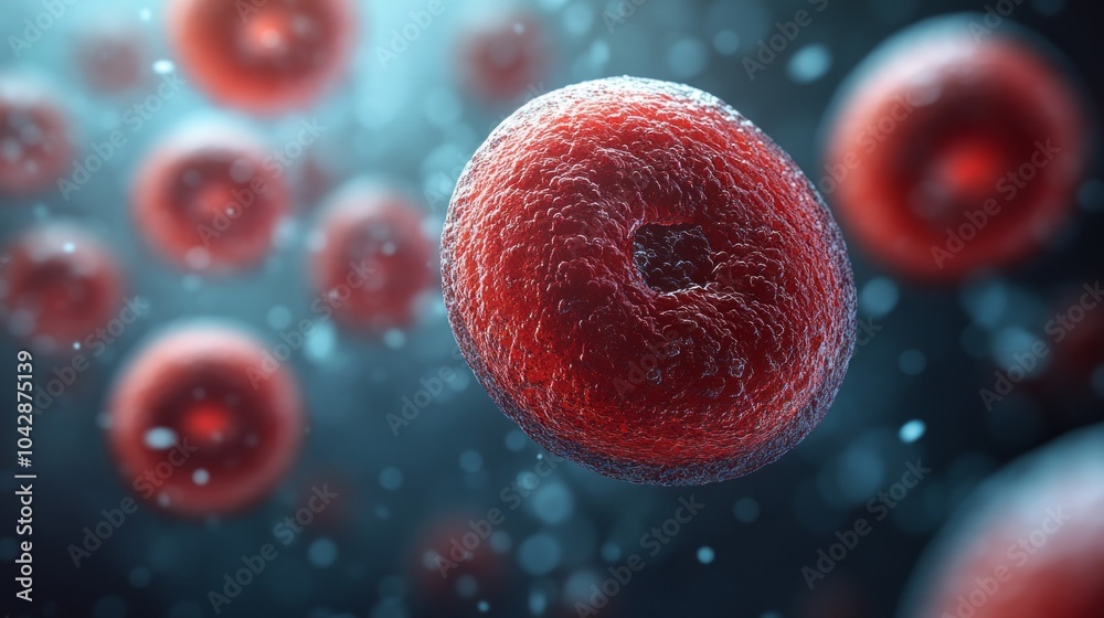 Poster a close up of red cells with a blue background