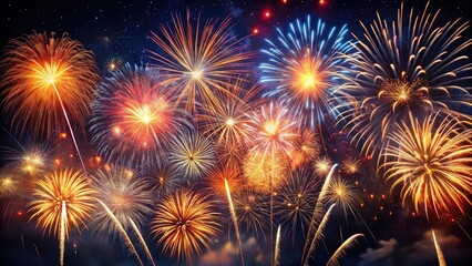 Fototapeta premium Firecrackers bursting in night sky with tilted angle