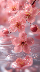 Water droplets from peach blossoms, giving the skin a natural luster