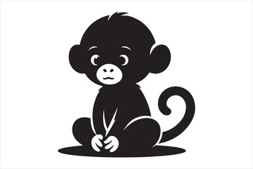 silhouette cute baby monkey sitting simple vector 9.eps