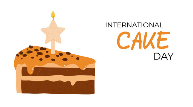 Cake slice piece isolated on white background. Vector postcards. International cake day. - Powered by Adobe