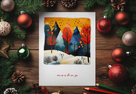 Realistic New Year & Christmas Greeting Card Mockup &ndash; AI-Generated Design for Holiday, Festive Seasons, and Customizable Messages