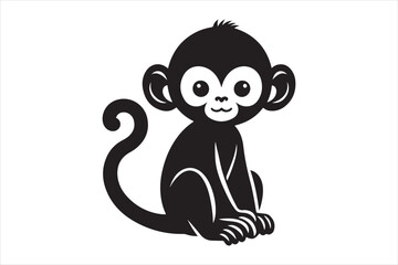 silhouette cute baby monkey sitting simple vector 11.eps