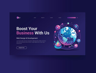 Global technology web banner design template