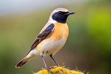 Fototapeta premium Long shot of a Black-eared Wheatear perched