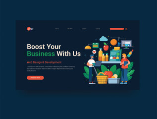 Ecommerce supermarket grocery store web banner design template