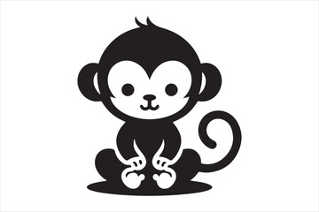 silhouette cute baby monkey sitting simple vector 26.eps