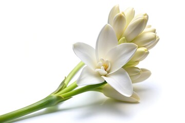 Obraz premium Long shot of a single blooming tuberose isolated on white background