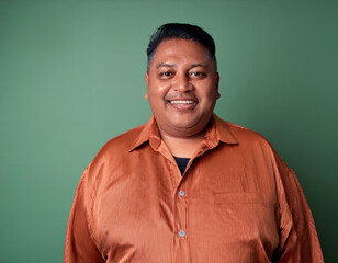 Fototapeta premium Studio Portrait of Handsome Mature Man Happily Smiling Against Green Background