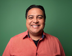 Fototapeta premium Studio Portrait of Handsome Mature Man Happily Smiling Against Green Background
