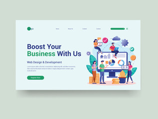 Modern digital market analyzing web banner cover template design