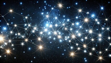 Forced perspective image of sparkling constellations on a black background