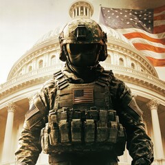 A Soldier Stands Guard at the Capitol Symbolizing National Security and Duty