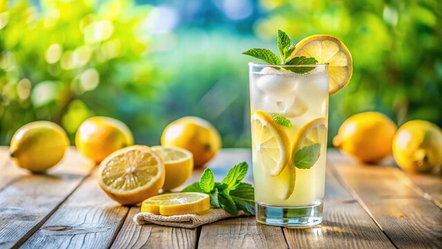 cool refreshing lemonade in summer setting