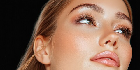 Obraz premium Beautiful Woman Close Up Portrait with Makeup Eye Skin and Eyelashes