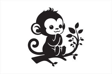 silhouette cute baby monkey sitting simple vector 71.eps