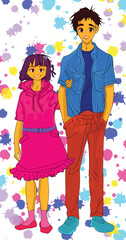 Obraz premium hand drawn Modern Pop Art Young Colorful Cartoon couple