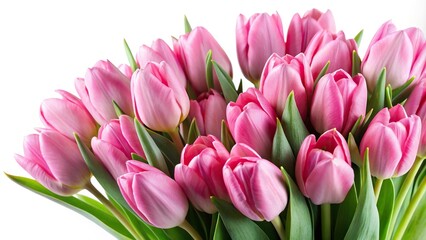 Obraz premium description: Fresh pink tulip bouquet on white background