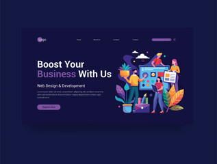 Creative digital marketing agency web banner design illustration template