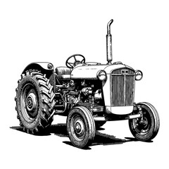 Obraz premium Vintage Tractor Front View in Detailed Black and White Outline Line Art Drawing