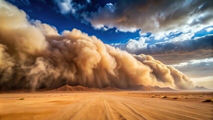 Desert landscape with sand storm