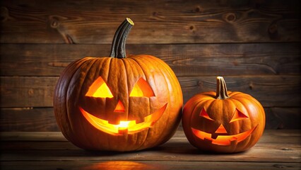 Obraz premium Description: Jack o lantern and smaller pumpkin glowing in the dark