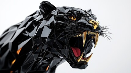 Dynamic black panther with gold highlights roaring