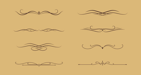 Fototapeta premium Set of Vintage decorative golden lines. text dividers. Gold line border. Lines separators, Borders, Vintage dividers, Underline elements. Vector illustration