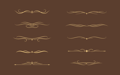 Set of Vintage decorative golden lines. text dividers. Gold line border. Lines separators, Borders, Vintage dividers, Underline elements. Vector illustration