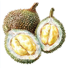 Naklejka premium Durian fruit watercolor clipart illustratration