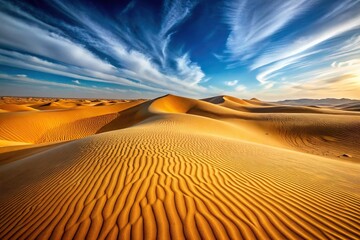Naklejka premium Desert landscape with golden sand dunes reflecting the sun