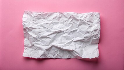 Crumpled white paper with torn edges on pink background
