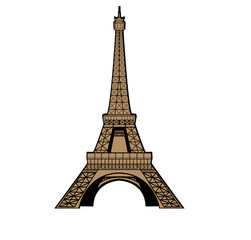 Image of the Eiffel Tower on white background. Gold colored tower