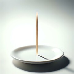 Upright toothpick on white plate