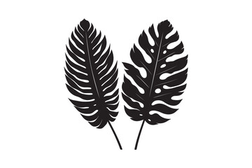 tropical two separated black leaf silhouette 42.eps