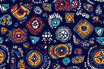 Vibrant ethnic handmade seamless ornamental pattern with traditional motifs and intricate geometric designs