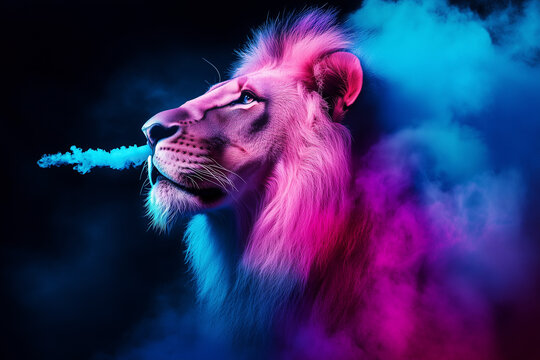 a lion smocking 
