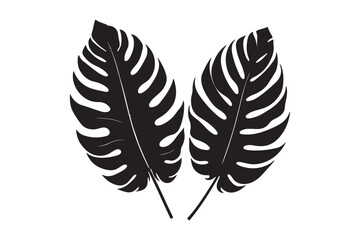 tropical two separated black leaf silhouette 60.eps