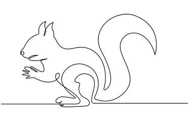 Continuous one line drawing of chipmunk. Squirrel single line art vector illustration, Squirrel continuous one line drawing vector illustration. Premium vector, Single continuous line drawing