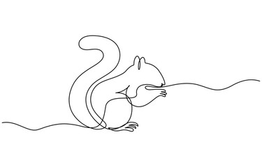 Continuous one line drawing of chipmunk. Squirrel single line art vector illustration, Squirrel continuous one line drawing vector illustration. Premium vector, Single continuous line drawing