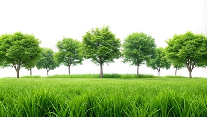 Obraz premium Fresh and vibrant green grass and trees set against a white background