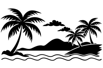 Beach Silhouette Vector Black and White Tropical Elements