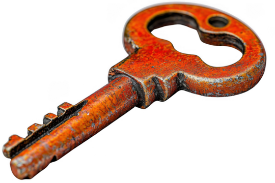 Orange tubular key isolated on transparent background, png file, no background png file